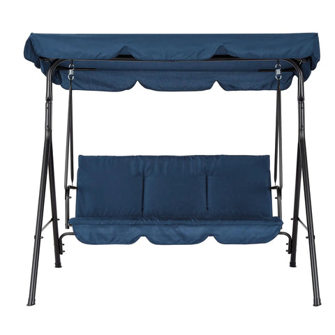 Three Seat Outdoor Swing Chair With Adjustable Canopy Stable Metal Frame Heavy Duty Stand Perfect Backyard Patio And Lawn Seating For Adults Blue