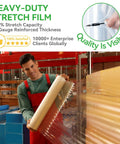 Heavy Duty 80 Gauge Plastic Stretch Wrap Roll 18 X 1500 Feet Hella Durable Shrink Film For Moving Shipping Pallet Wrapping And Furniture Protection 4 Pack With Non Slip Core in use by a man.