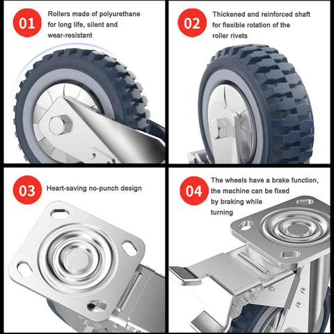 Heavy Duty Swivel Caster Wheel With Brake For Easy Transport And Maneuverability, 4 inch rubber caster details