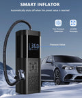 Portable Tire Inflator Air Compressor 150 PSI Cordless On The Go With Digital Pressure Gauge Auto Shut Off Type C Charging