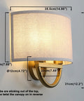 Linen Boho Aged Brass Wall Sconce With Two Light Indoor Vanity Lamp Dope Vintage Metal Base And Semicircle Shade lit up