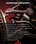 14 Piece Front Suspension Kit For Jeep Liberty 2006 2007 Beefed Up Ride With Upper And Lower Control Arms Ball Joints Inner Outer Tie Rod Ends Sway Bar End Links And Hardware Replacement Set, shown in close-up