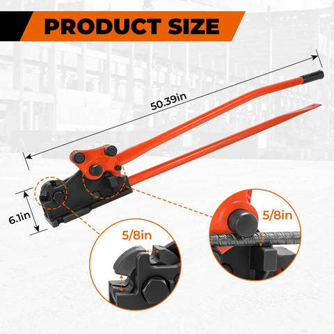 2 In 1 Rebar Bender And Cutter All In One Handheld Metal Bending And Cutting Tool showing dimensions and 5/8 in capacity