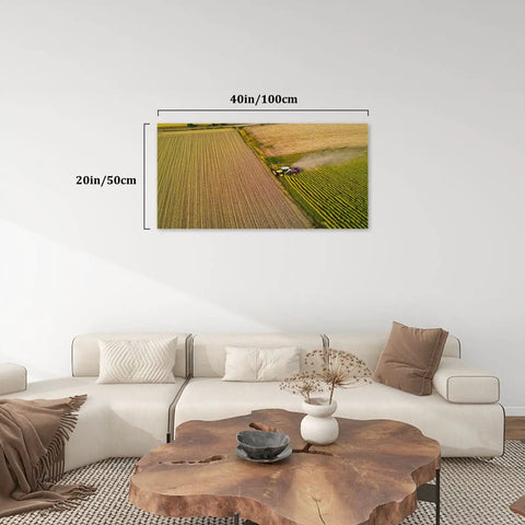 Canvas Wall Art Paintings Harvester Scene With Golden Ripe Corn Harvesting By A Combine Machine Framed Stretched Artwork Ready To Hang For Living Room Bedroom Office Decor 20x40 Inch Farm Vibe