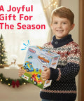 Child holding box of Two Pack Cartoon RC Cars For Toddlers With Steering Wheel Controllers Lights And Sounds Police Car And Race Car Dual Frequencies For Racing Together Perfect Easter Gift For 18 Months And Up