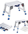 Beefy Aluminum Folding Work Platform With Adjustable Height From 12 To 16 Inches 500 Lb Capacity Non Slip Work Surface Portable Bench For Painting Cleaning Home And Pro Use folded and open views