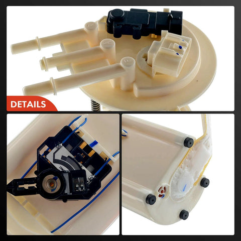 Drop-In Electric Fuel Pump Module Assembly With Pressure Sensor For Cadillac Escalade, Chevrolet Tahoe, GMC Yukon V8 4.8L 5.3L 6.0L Fits 2000 To 2003 Gas Engine Models Tag Code TCB E3508M, showing close-up and detailed views of components.
