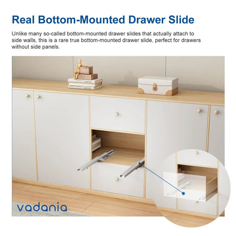Undermount Drawer Slide 22 Inch, True Bottom Mount, Heavy Duty Concealed Hardware With Soft Close for cabinet drawer installation
