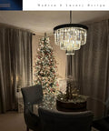 Black Crystal Chandeliers Modern Round Ceiling Light Fixture 20 Inch Dimmable 9 Lights 3 Tier Raindrop Pendant in dining room