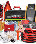 Everlit Survival Roadside Emergency Kit with 12 ft jumper cables, tire inflator, first aid kit, gloves