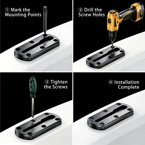 Universal Kayak Track Rails Mount Kit 4 Inch Two Pack For Fish Finder Rod Holder And Accessories Paddle Holder Camera Mounts Cup Holders Easy Rig For Your Kayak Fishing Setup. 4-inch PA+30%GF track base installed with screws
