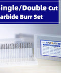 Pro Grade Carbide Rotary File Set For Precision Metal And Wood Carving Deburring And Jewelry Making Includes Double Cut And Single Cut Burrs For Rapid Shaping To Fine Finishing One Eighth Inch Shank And Cutting Diameter Fits Dremel And CNC Routers