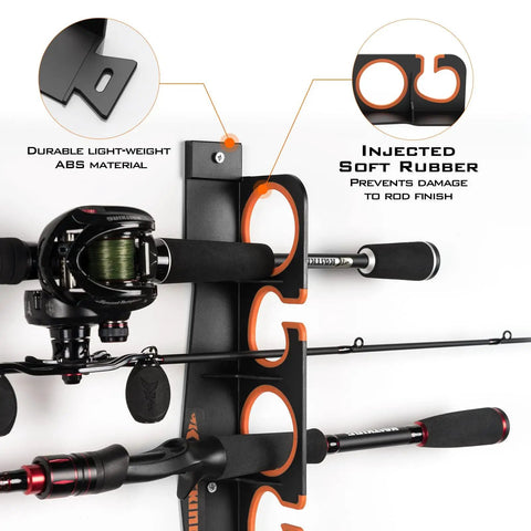 Close-up of the Fishing Rod Holder For Garage Or Wall Or Ceiling Mount, showing rods stored securely with soft polymer openings.