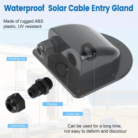 Waterproof ABS Solar Cable Entry Gland Double Pack For RV Campervan Boat Roof Fits 2mm To 6mm Cable Diameters IP68 Weatherproof Housing