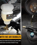 Pneumatic Brake Bleeder Kit With 2L Vacuum Pump And 1L Refilling Bottle One Person Brake Fluid Flush System in use on car brakes