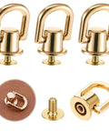 Heavy Duty 360 Degree Rotatable D Rings For Purses And Bags Includes Screws Punch Tool And Screwdriver Ideal For Crossbody Conversion Kits DIY Handbag Leather Straps Belts And Dog Collars In Light Gold, gold D rings and screws