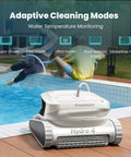 Hydro 4 Inground Pool Vacuum Cleaner With 50ft Corded Cable beside pool, highlighting adaptive cleaning modes