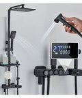 RIBEUJIZS Digital Shower System, Black Themostatic Digital Display Shower Faucet Hydropower LCD with rainfall and handheld spray.