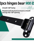 Two Piece Heavy Duty Gate Hinges Set For Wooden Fences And Barn Gates Built Tough 180 Degree Swing Supports Up To 900 Lbs Per Pair Durable Hardware For Yard Gates. Black steel 13-inch gate hinge with 180° swing, 900 lb capacity