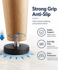 Heavy Duty Adjustable Furniture Levelers 12 Pack With Durable Rubber Anti Slip Bottoms attached to a wooden table leg for stability.