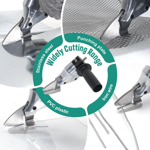 All Purpose Metal Shear Drill Attachment That Slays Sheet Metal Cutting Tasks for stainless steel, PVC, and iron wire.