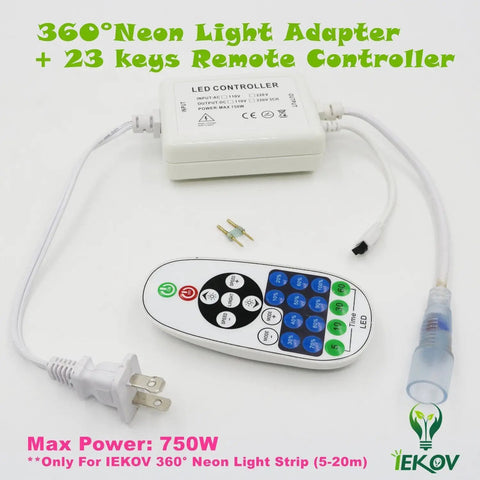 360 Degree LED Neon Rope Light Pink 65.6ft Waterproof Neon Strip With Remote Dimming 110-120V adapter and remote control