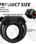 4ft 5 Dial Resettable Bike Lock Cable With Quick Release Mount, anti-cut, 47.24in length, 0.42in thick, combo lock and bracket