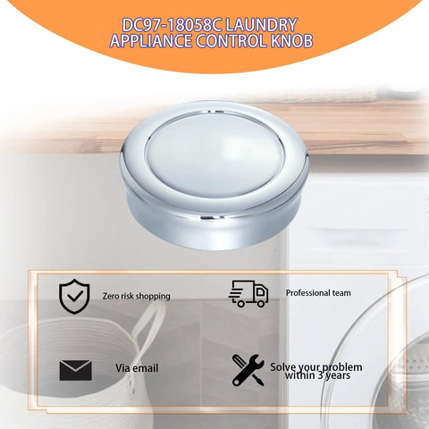 Washer And Dryer Control Knob Replacement DC97-18058C with ABS Core, shown in stainless finish, front view