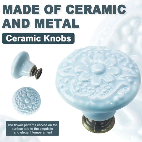 12 Pcs Sky Blue Ceramic Cabinet Knobs Are A Total Game-Changer For Your Kitchen Or Bath With These Round Picks featuring floral patterns.