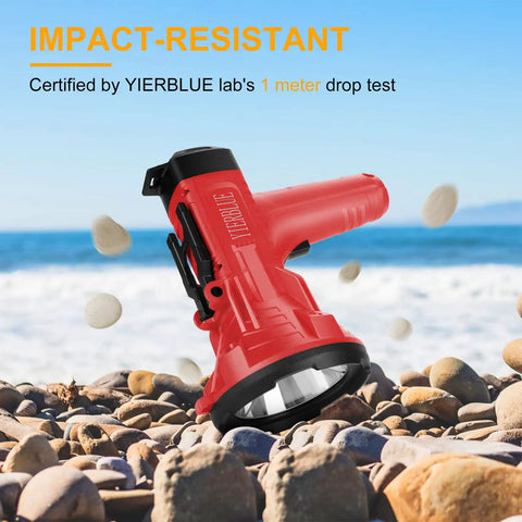 Beast Bright Rechargeable Spotlight Flashlight With 200 Lumen High Mode IP66 Waterproof Outdoor Handheld on rocky surface