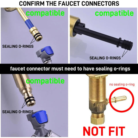 Comparison of faucet connectors with O-rings for 12 Inch Quick Connect Faucet Water Supply Lines for Widespread Bathroom Sinks.