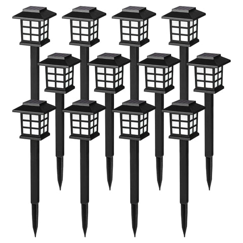 12 Pack Solar Path Lights Outdoor Walkway Garden Landscape Driveway Waterproof Warm White Solar Powered Lights Auto On At Night No Fuss Easy Yard Glow Every Night, showing a grid pattern design.