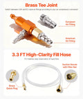 Universal Radiator Vacuum Refill Kit With Precision Gauge And Steel Tool Chest showing brass tee joint and 3.3 ft clarity fill hose.