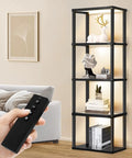 Display Shelf Floor Lamp With Dimmable LED Three Color Temperatures Glass Curio Cabinet Shelves Remote Control in living room
