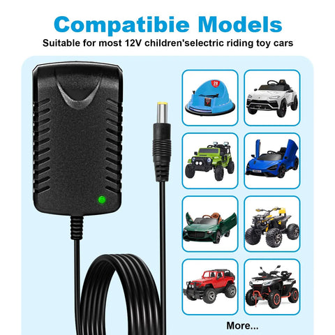 12V Ride On Toy Battery Charger For Kids Replacement Compatible With Wrangler Jeeps Kidzone Lamborghini Dynacraft Mercedes Range Rover BMW I8 Hello Kitty Car Ferrari Farm Bumper Cars