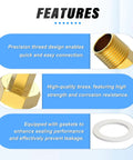 Brass Water Meter Coupling 2 Pack 3/4 Inch NPT Male To 1 Inch BSP Female Adapter Pipe Fitting features on blue white background