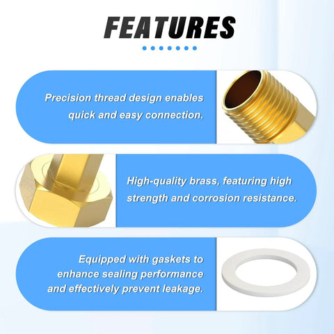 Brass Water Meter Coupling 2 Pack 3/4 Inch NPT Male To 1 Inch BSP Female Adapter Pipe Fitting features on blue white background