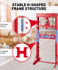 Tough As Nails 20 Ton Hydraulic Press H Frame Shop Workhorse With Adjustable Base, showing H-shaped frame and extension spring.