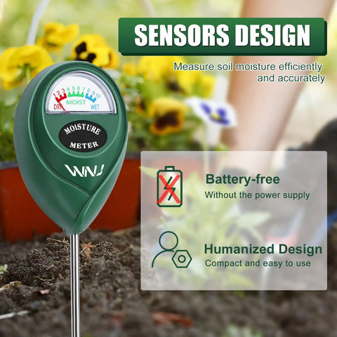 Close-up of a Two Pack Soil Moisture Meter For Gardens And Lawns, Easy To Read Plant Water Monitor with battery-free design.