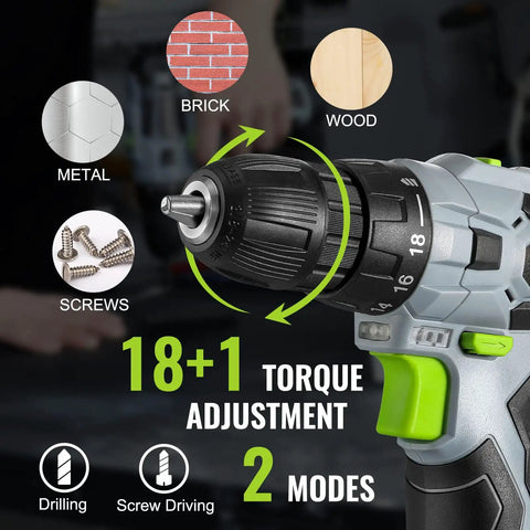 Cordless Drill Driver Kit For Home Projects 12V Lightweight 1.8 Lb With Three Eighths Inch Keyless Chuck with torque settings