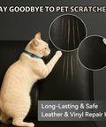Leather Repair Kit For Cars And Home Furniture, Fast Drying Liquid Compound To Fix Scratches Tears And Burns on black leather with cat scratching.
