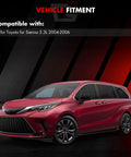 Red Toyota Sienna 3.3L 2004-2006 minivan showcased on a gradient background, Compatible fitment displayed above.