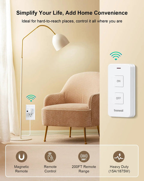 Remote Control Outlet With Portable Magnetic Switch Long Range Wireless 200 Ft On Off Plug for lamps and lights setup