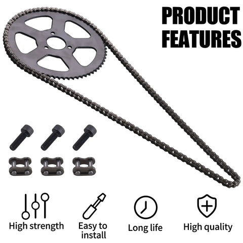 Beefed Up Heavy Duty 25H 136 Links Chain With 68 Tooth Rear Sprocket For 49Cc Pocket Bike showing screws and extra links