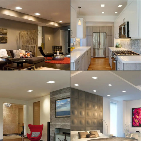 4 Pack 8 Inch Square LED Recessed Lights With Junction Box Dimmable 3CCT 3000K 4000K 6000K Selectable in modern home interiors