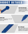 200-Piece Pro Grade Heavy Duty Set Of 1/4 By 1-3/4 Inch Hex Head Concrete Screws With Two 3/16 Inch Drill Bits Blue Slotted Masonry Anchors