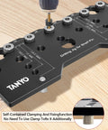 Precision 7 Hole Shelf Pin Jig And Woodworking Drill Guide for Bang On Point Cabinet Hardware setup and clamping tool in action.