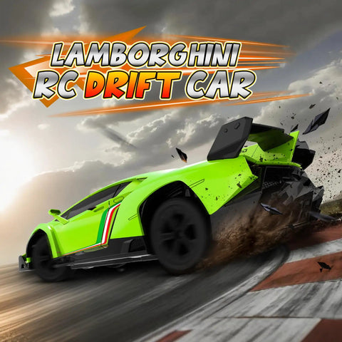 Green Lamborghini Veneno Licensed 1 24 Scale 2.4GHz RC Drift Car Toy With Working Headlights drifting on a track