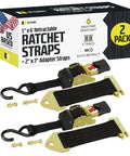 Heavy Duty Retractable Ratchet Straps For E Track And Bolt On Mounting Pack Of 2 1 Inch By 6 Feet 4000 Lbs Break Strength Auto Self Retracting Tie Downs, shown with packaging and hardware.