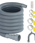 16.4 Ft Universal Washing Machine Drain Hose Extension Kit with four connection heads and clamps visible